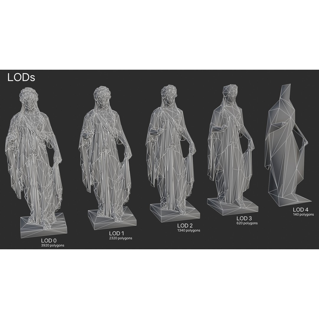 Hope Antique Statue 3D Model – White Marble Low-Poly Game Asset, FBX - View 15
