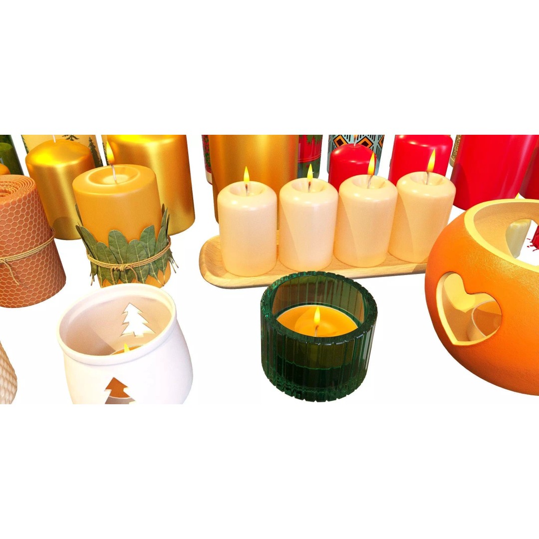 Christmas Candles 3D Model – Festive Decoration Pack, FBX, OBJ, Blender