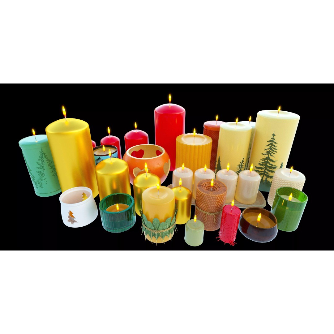 Christmas Candles 3D Model – Festive Decoration Pack, FBX, OBJ, Blender - View 2