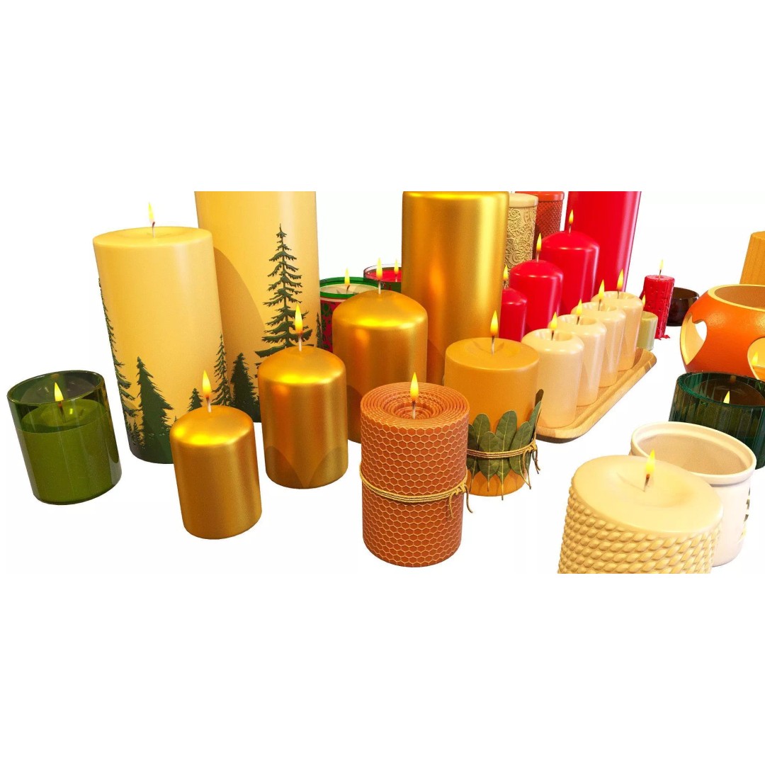 Christmas Candles 3D Model – Festive Decoration Pack, FBX, OBJ, Blender - View 7