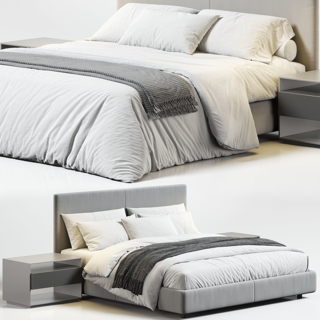 Flexform Oltre Bed 3D Model – Modern Double Bed, PBR Textures, OBJ - View 4