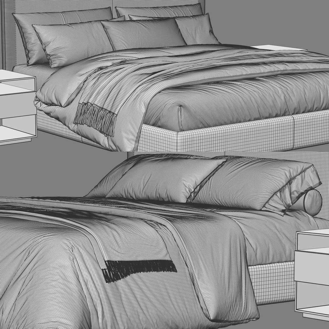 Flexform Oltre Bed 3D Model – Modern Double Bed, PBR Textures, OBJ - View 6