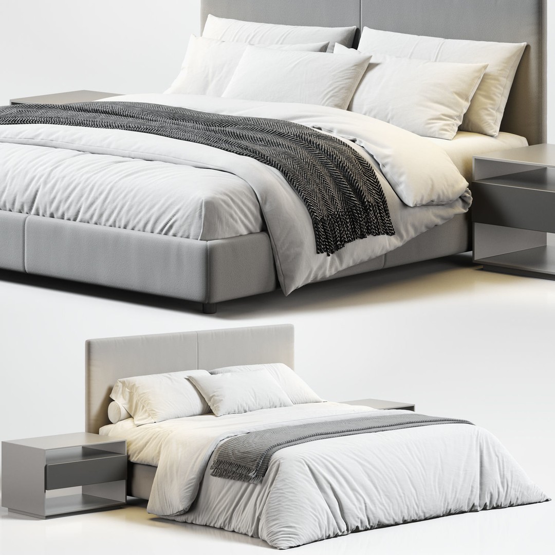 Flexform Oltre Bed 3D Model – Modern Double Bed, PBR Textures, OBJ - View 7