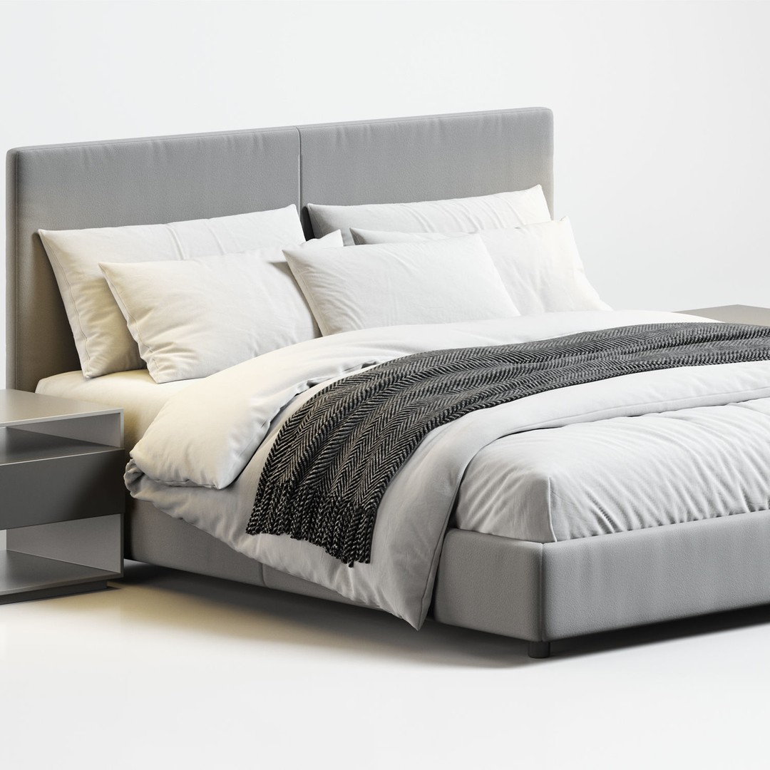 Flexform Oltre Bed 3D Model – Modern Double Bed, PBR Textures, OBJ - View 9