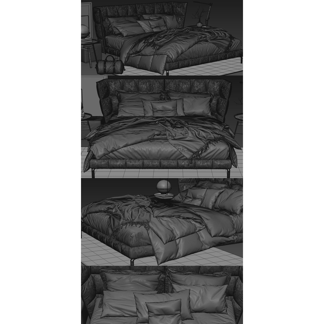 Luxury Modern Leather Husk Bed 3D Model – High-Quality PBR Asset, FBX