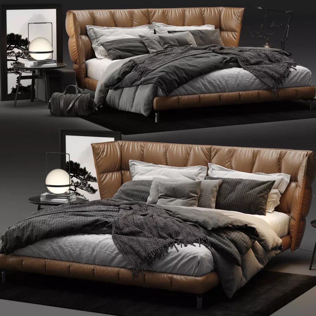 Luxury Modern Leather Husk Bed 3D Model – High-Quality PBR Asset, FBX - View 2