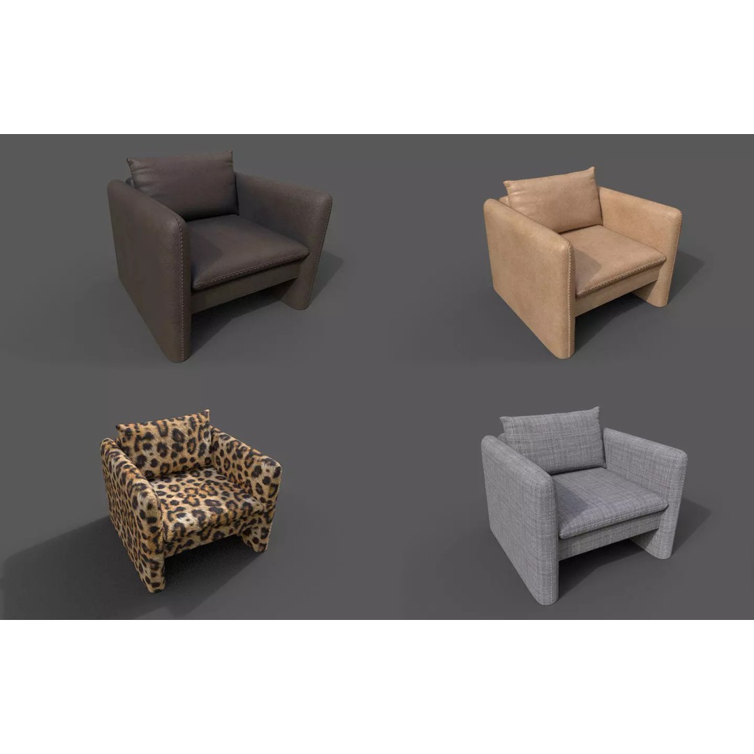 Modern Armchair 3D Model – Low Poly Game Asset, FBX, OBJ - View 2
