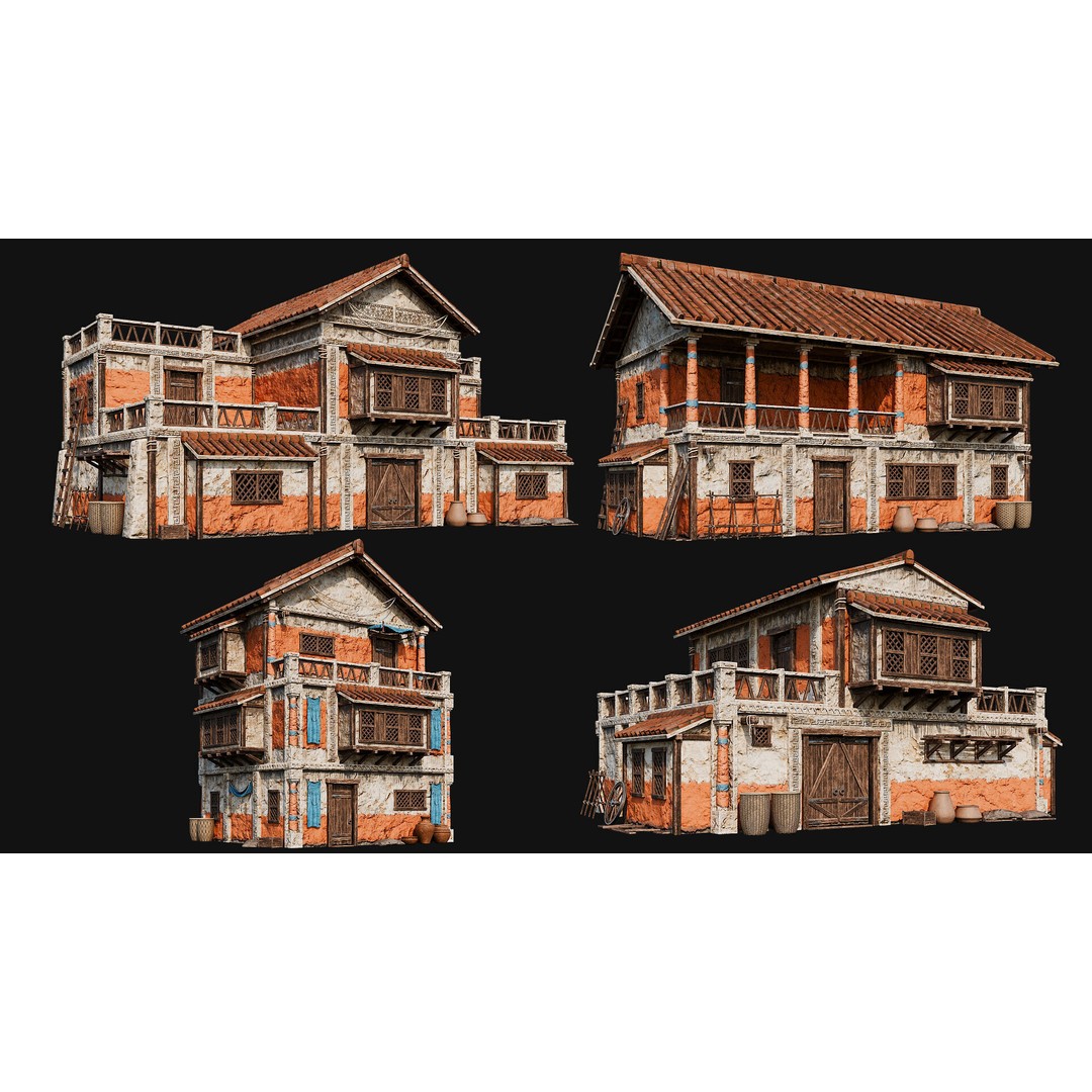 Ancient House 3D Model – Low Poly PBR Textured Asset, FBX, OBJ - View 10