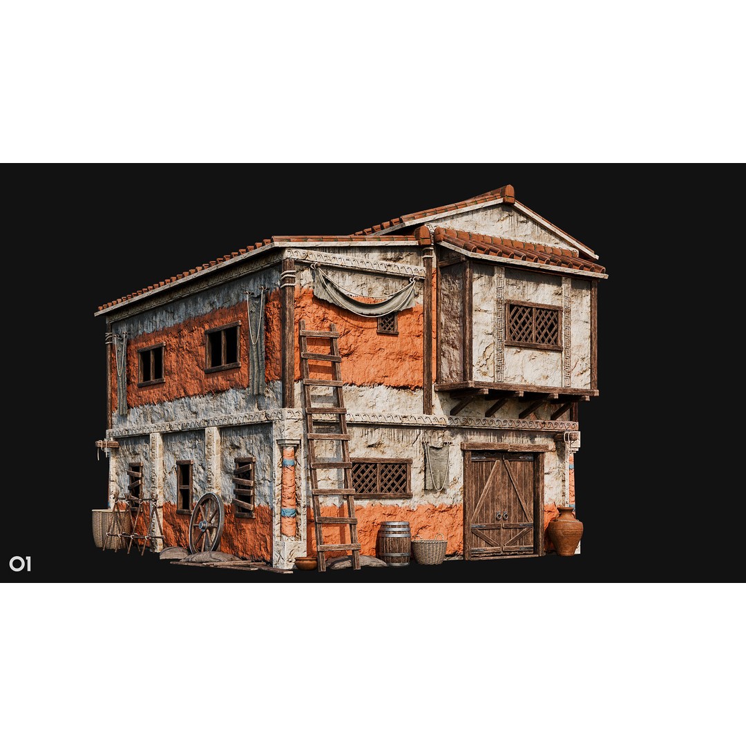 Ancient House 3D Model – Low Poly PBR Textured Asset, FBX, OBJ - View 11