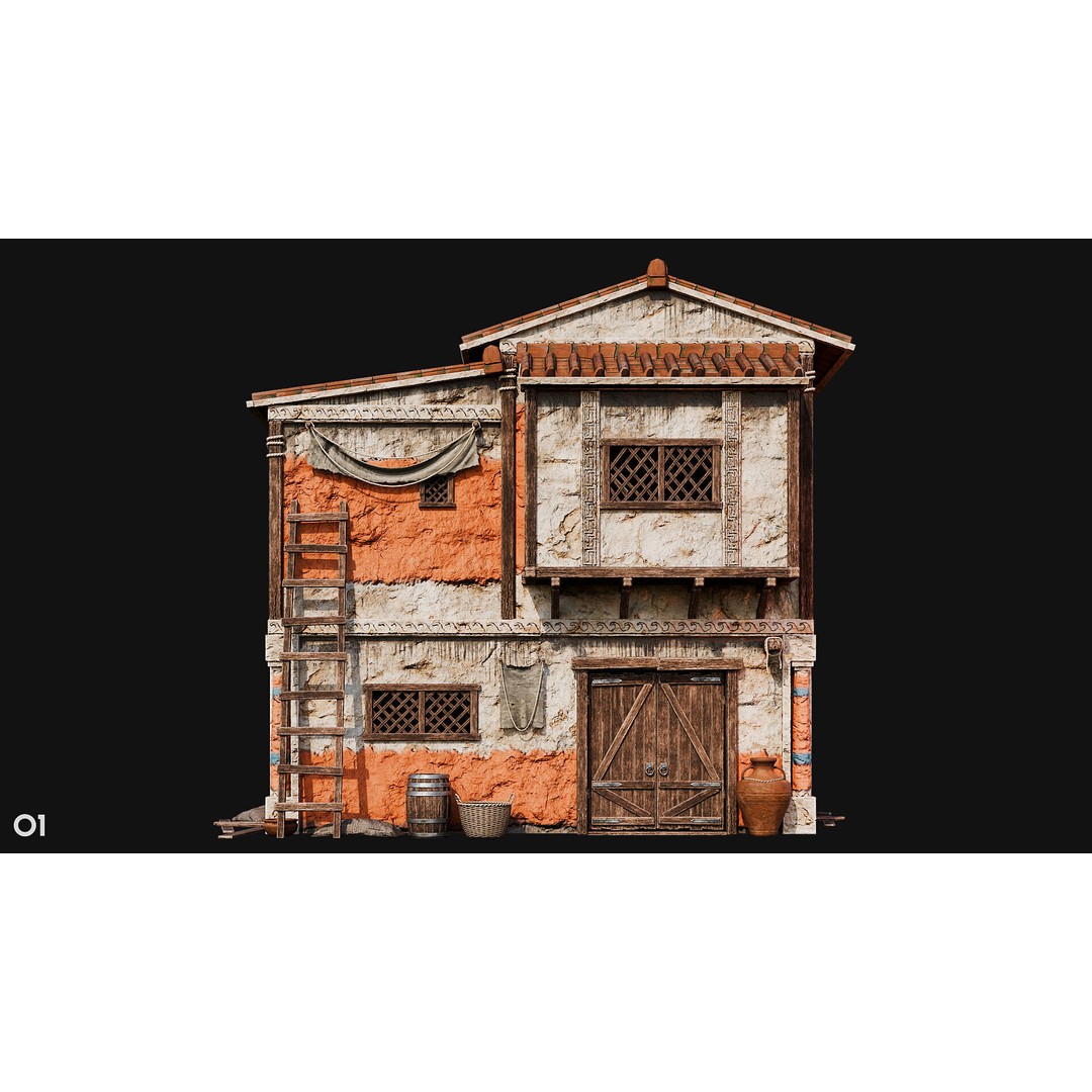 Ancient House 3D Model – Low Poly PBR Textured Asset, FBX, OBJ - View 12