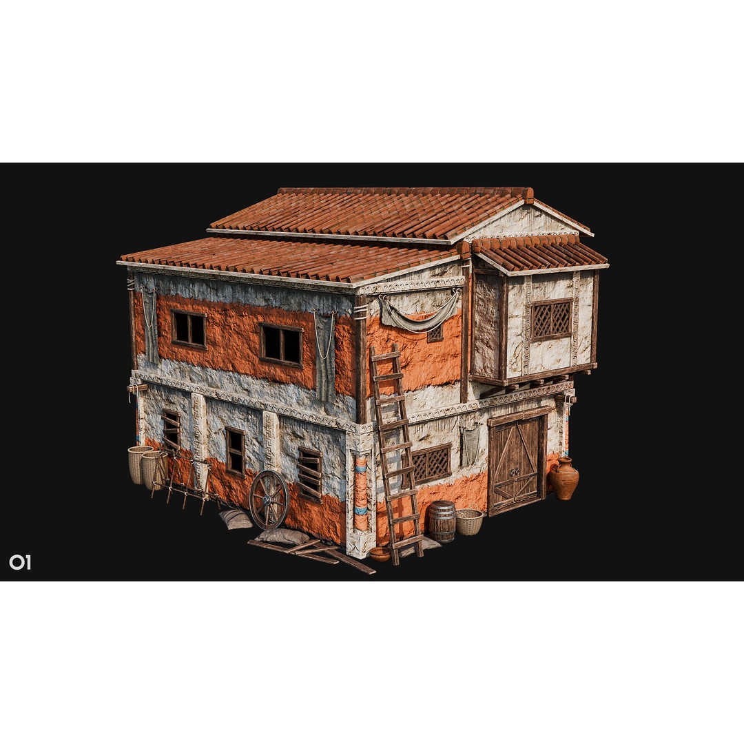 Ancient House 3D Model – Low Poly PBR Textured Asset, FBX, OBJ - View 13