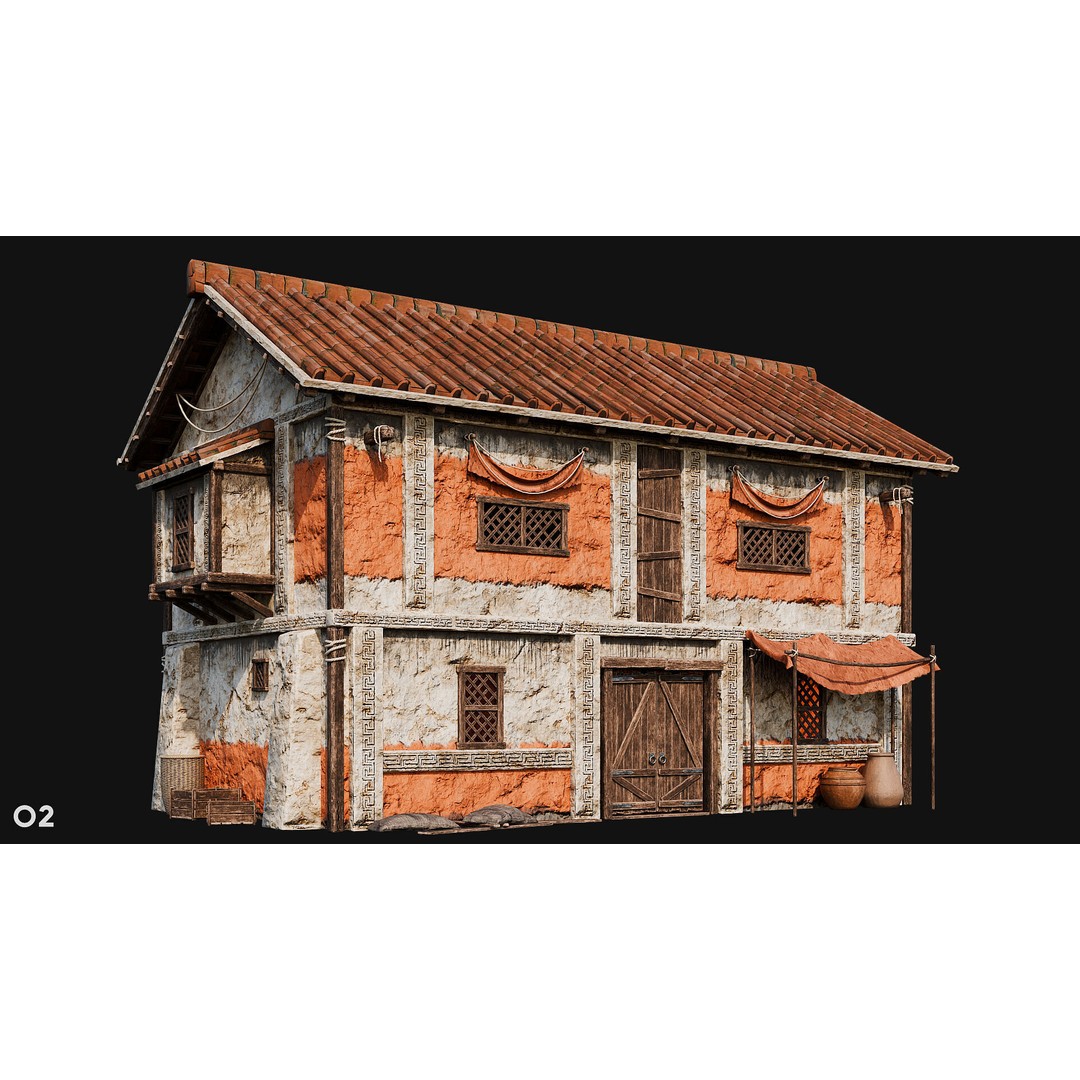 Ancient House 3D Model – Low Poly PBR Textured Asset, FBX, OBJ - View 14
