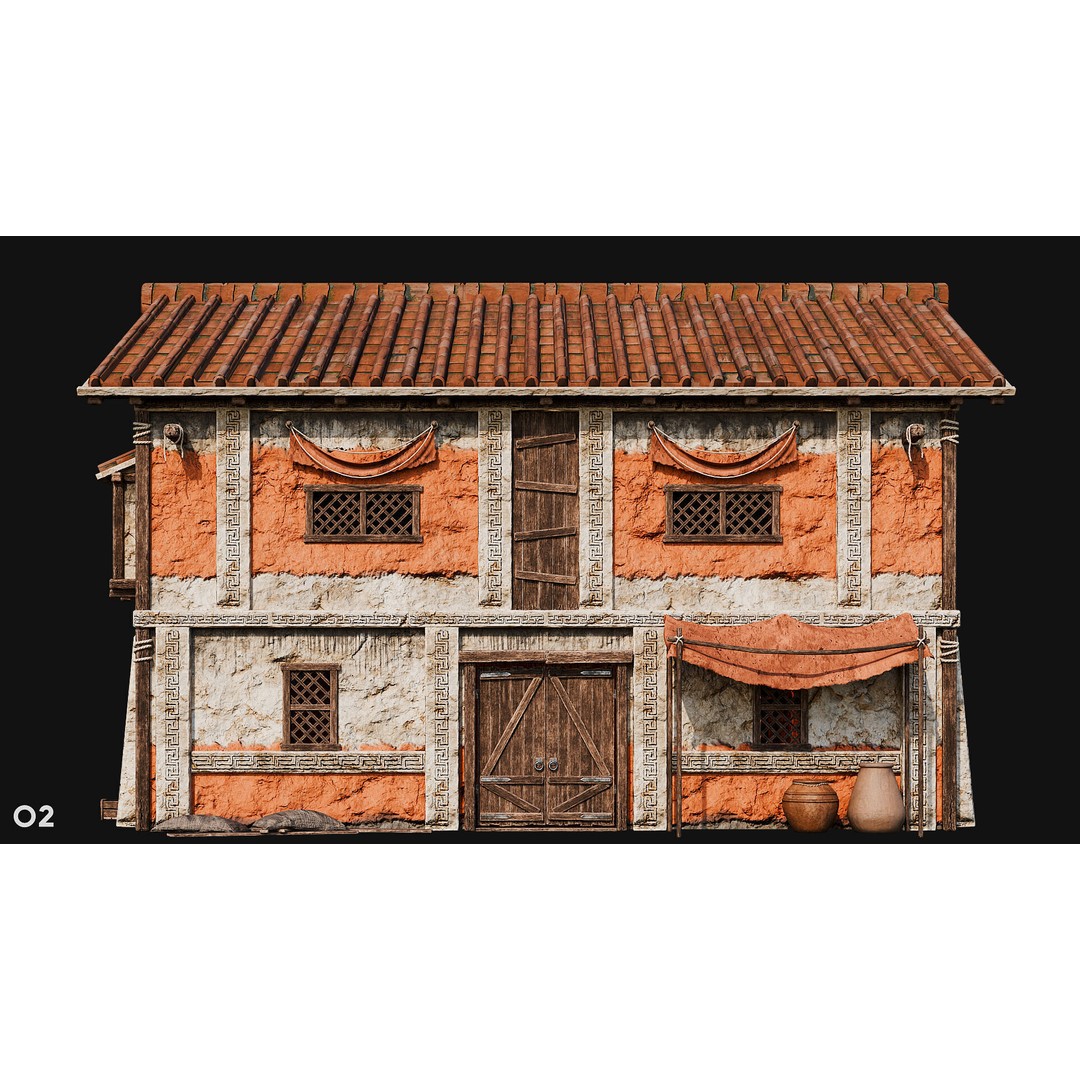 Ancient House 3D Model – Low Poly PBR Textured Asset, FBX, OBJ - View 15