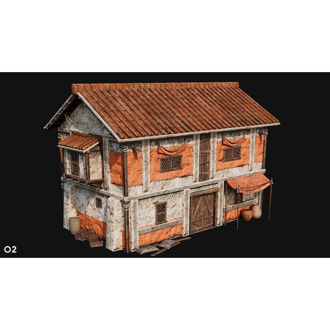 Ancient House 3D Model – Low Poly PBR Textured Asset, FBX, OBJ - View 16