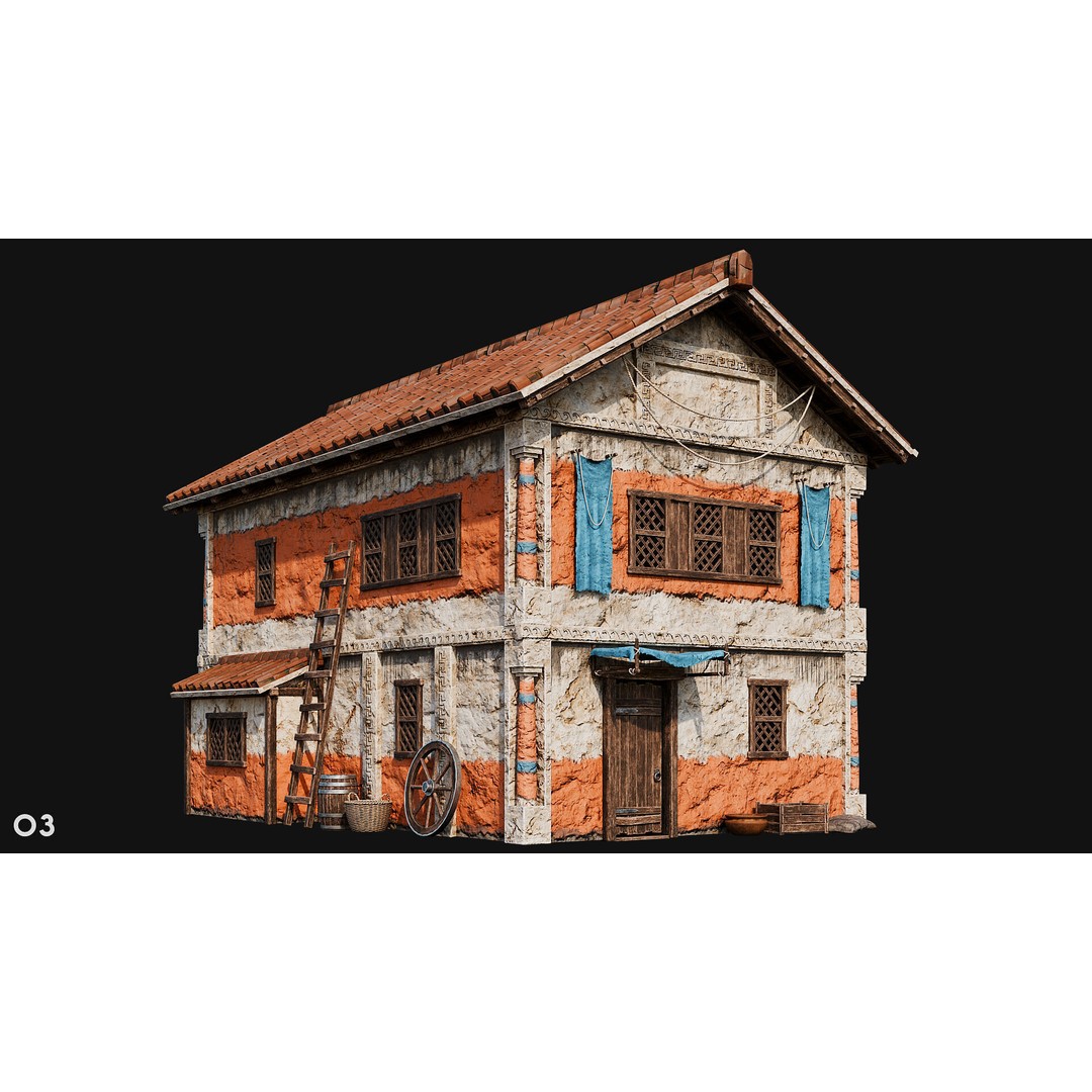 Ancient House 3D Model – Low Poly PBR Textured Asset, FBX, OBJ - View 17