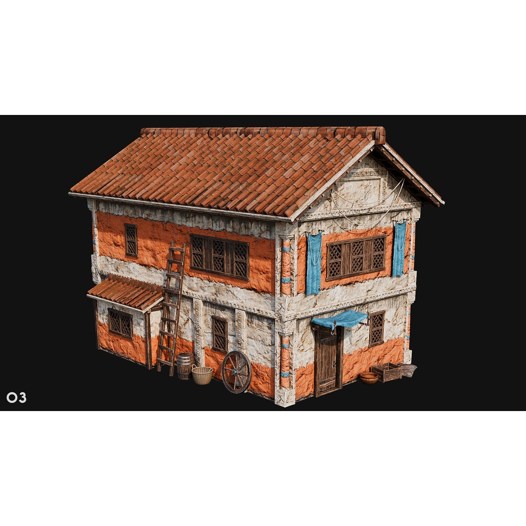 Ancient House 3D Model – Low Poly PBR Textured Asset, FBX, OBJ - View 19