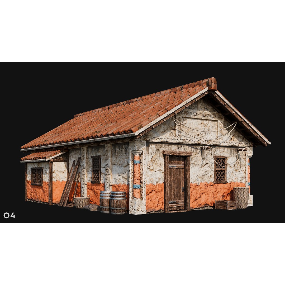 Ancient House 3D Model – Low Poly PBR Textured Asset, FBX, OBJ - View 20