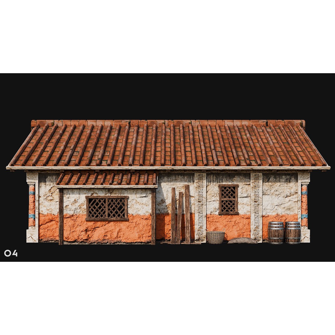 Ancient House 3D Model – Low Poly PBR Textured Asset, FBX, OBJ - View 21
