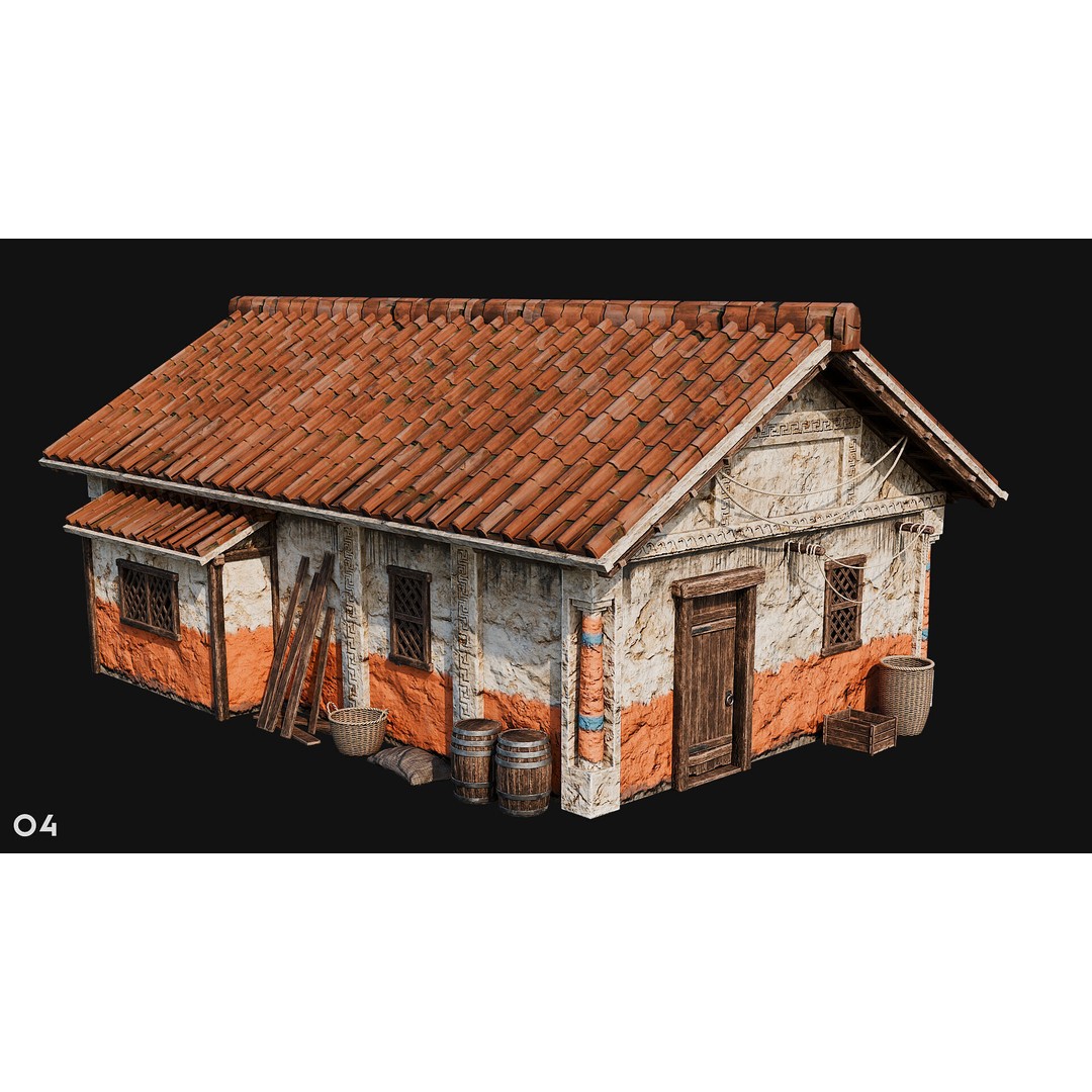 Ancient House 3D Model – Low Poly PBR Textured Asset, FBX, OBJ - View 22