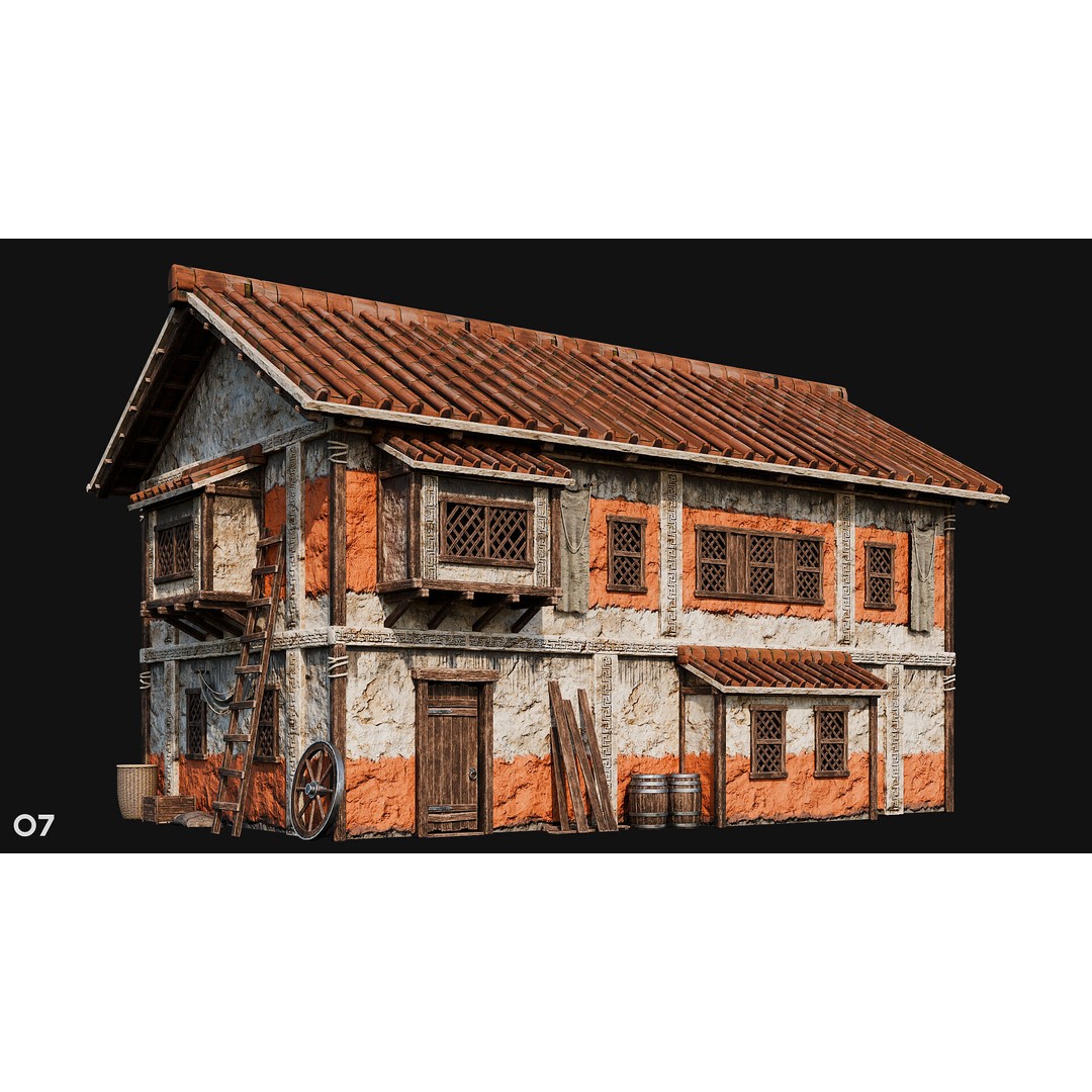 Ancient House 3D Model – Low Poly PBR Textured Asset, FBX, OBJ - View 29