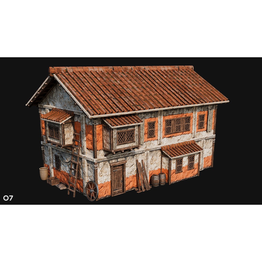 Ancient House 3D Model – Low Poly PBR Textured Asset, FBX, OBJ - View 31