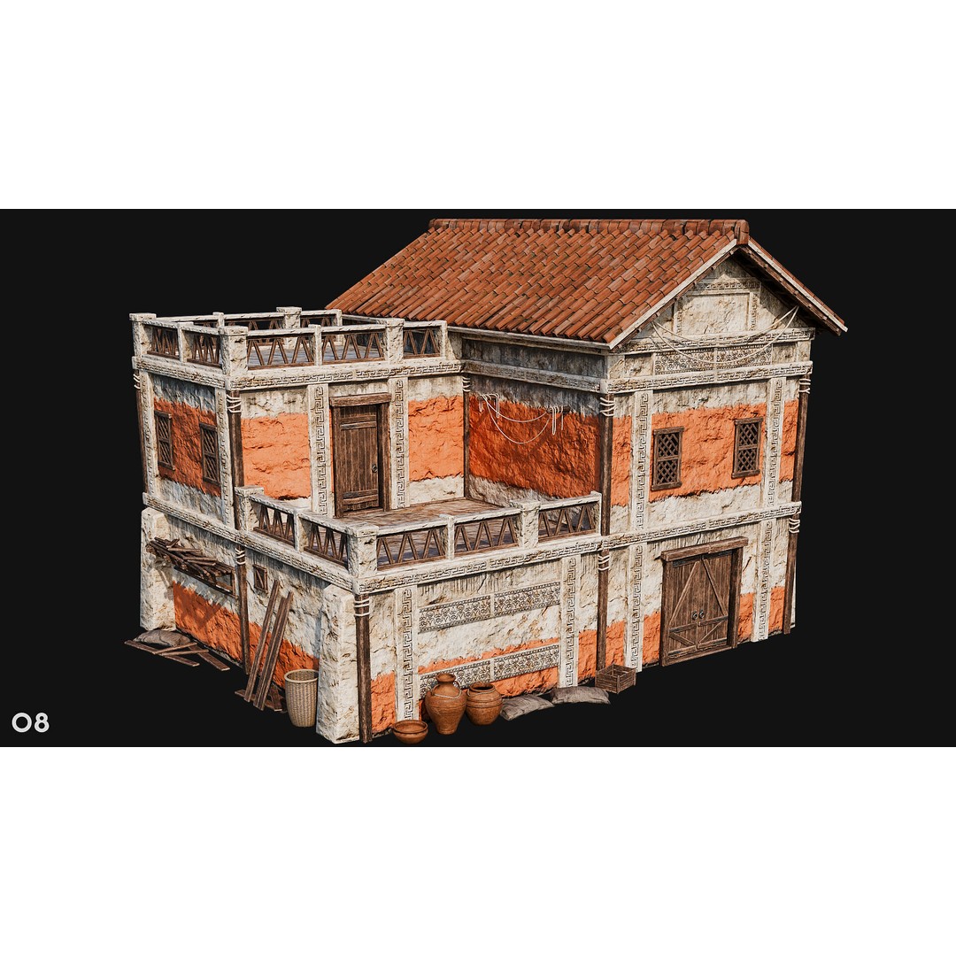 Ancient House 3D Model – Low Poly PBR Textured Asset, FBX, OBJ - View 34