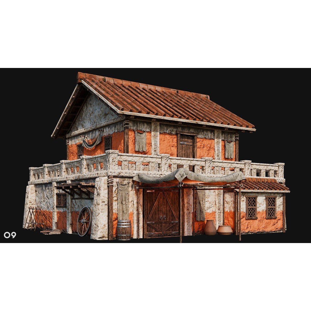 Ancient House 3D Model – Low Poly PBR Textured Asset, FBX, OBJ - View 35