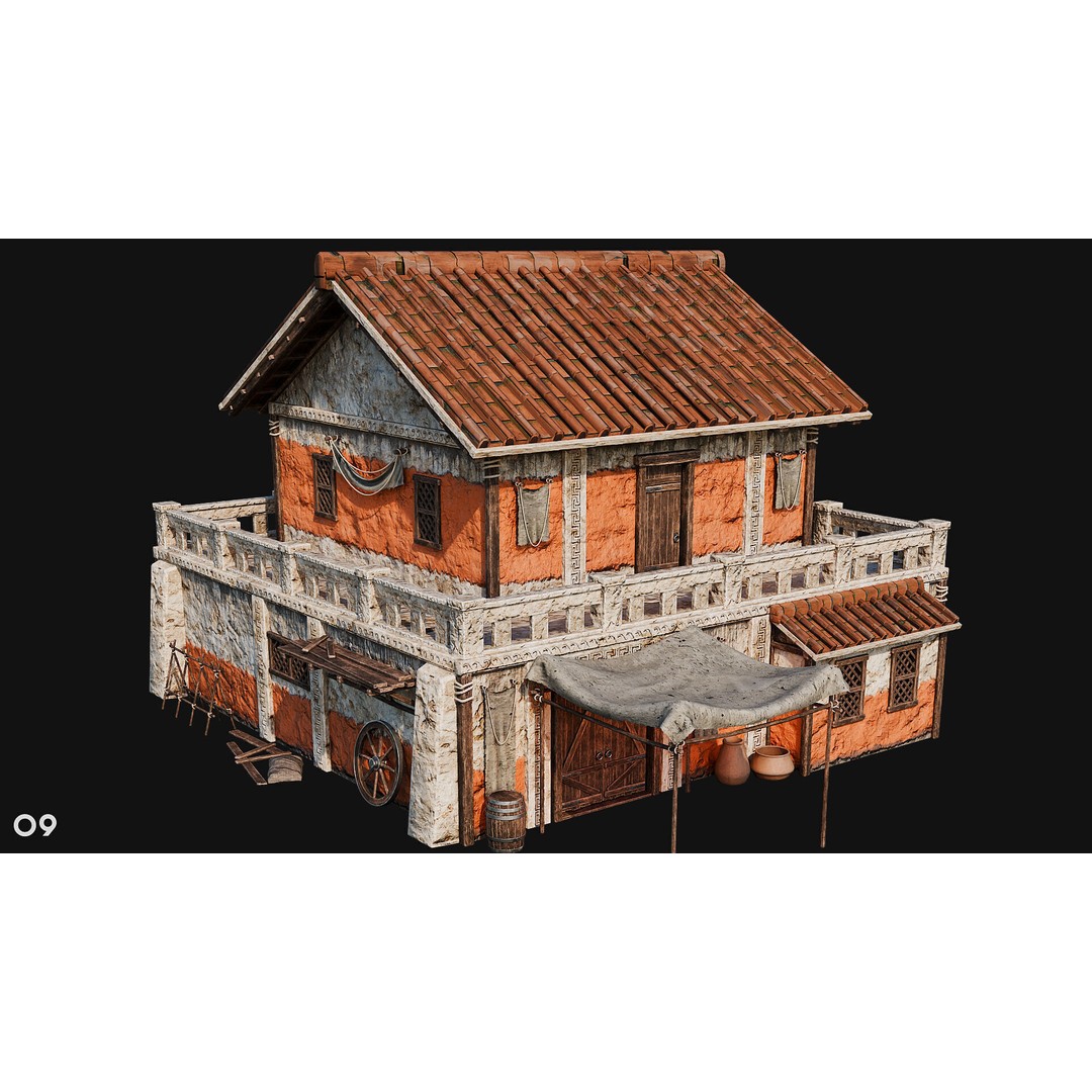 Ancient House 3D Model – Low Poly PBR Textured Asset, FBX, OBJ - View 37