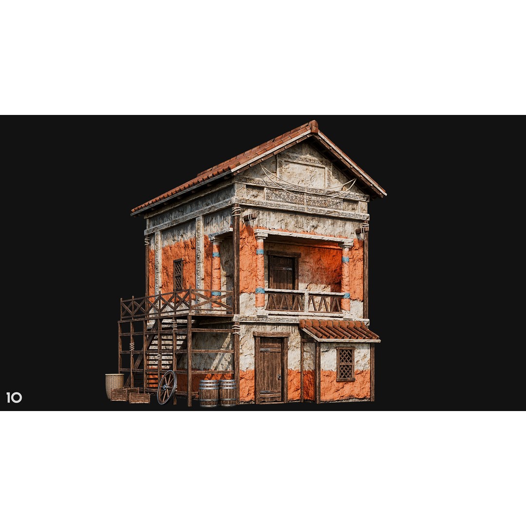 Ancient House 3D Model – Low Poly PBR Textured Asset, FBX, OBJ - View 38
