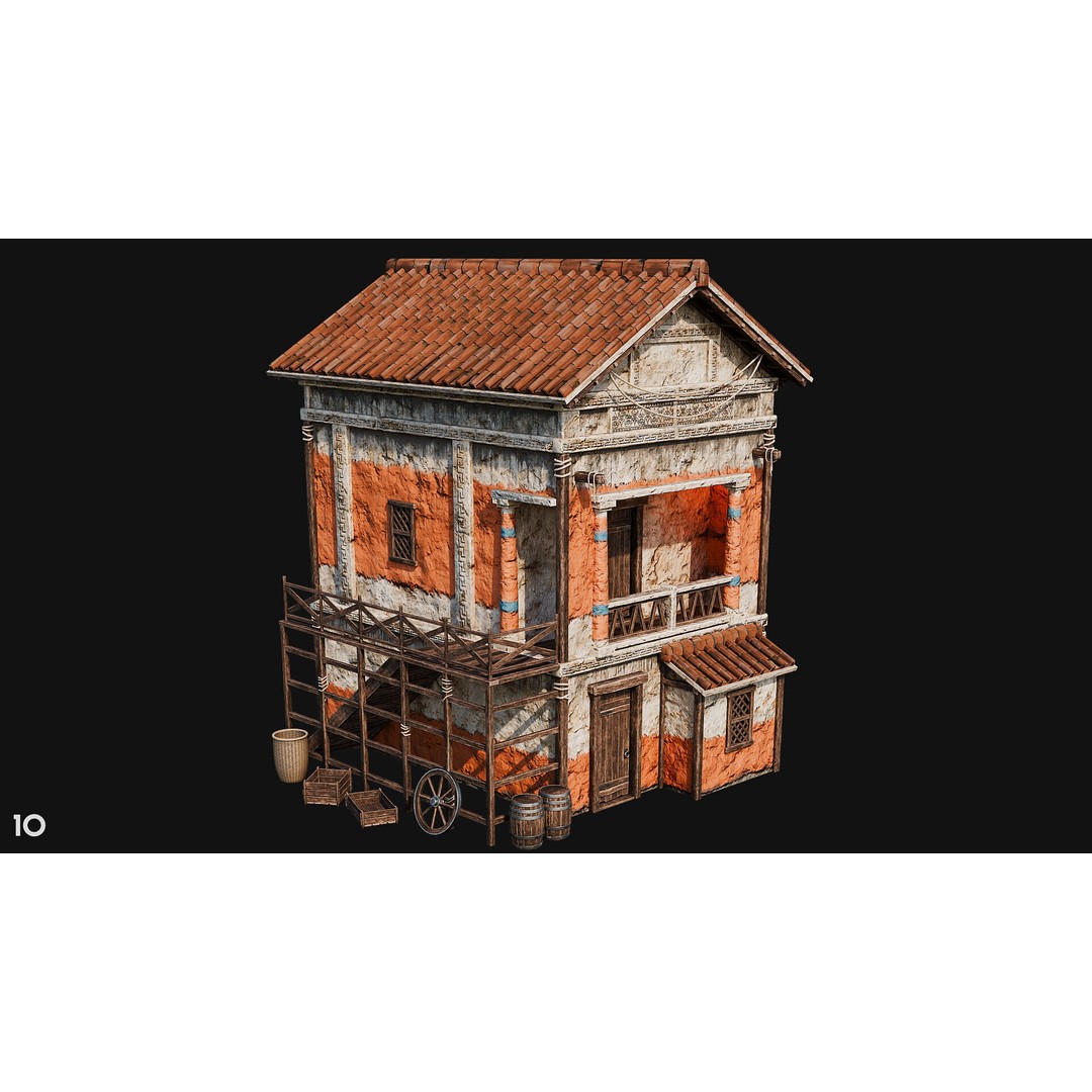 Ancient House 3D Model – Low Poly PBR Textured Asset, FBX, OBJ - View 40
