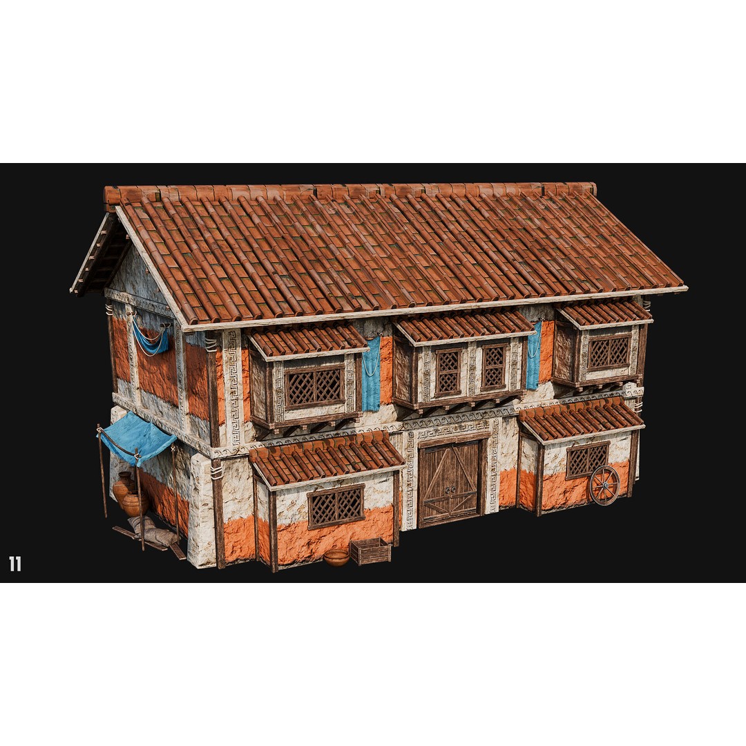 Ancient House 3D Model – Low Poly PBR Textured Asset, FBX, OBJ - View 43
