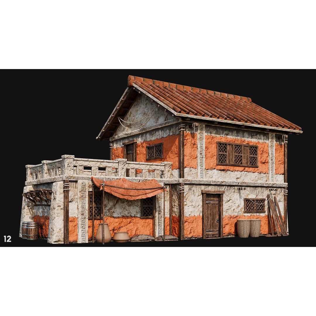 Ancient House 3D Model – Low Poly PBR Textured Asset, FBX, OBJ - View 44
