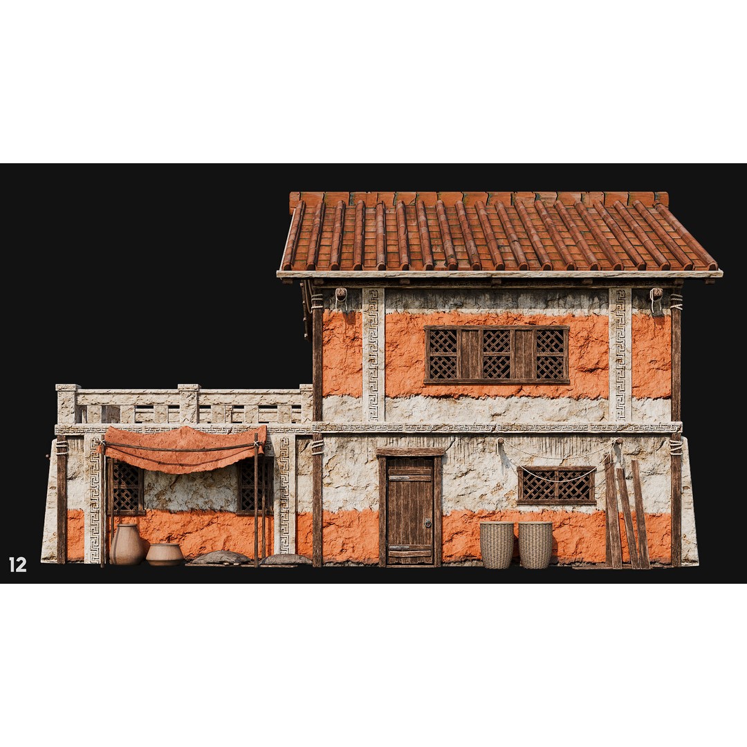 Ancient House 3D Model – Low Poly PBR Textured Asset, FBX, OBJ - View 45