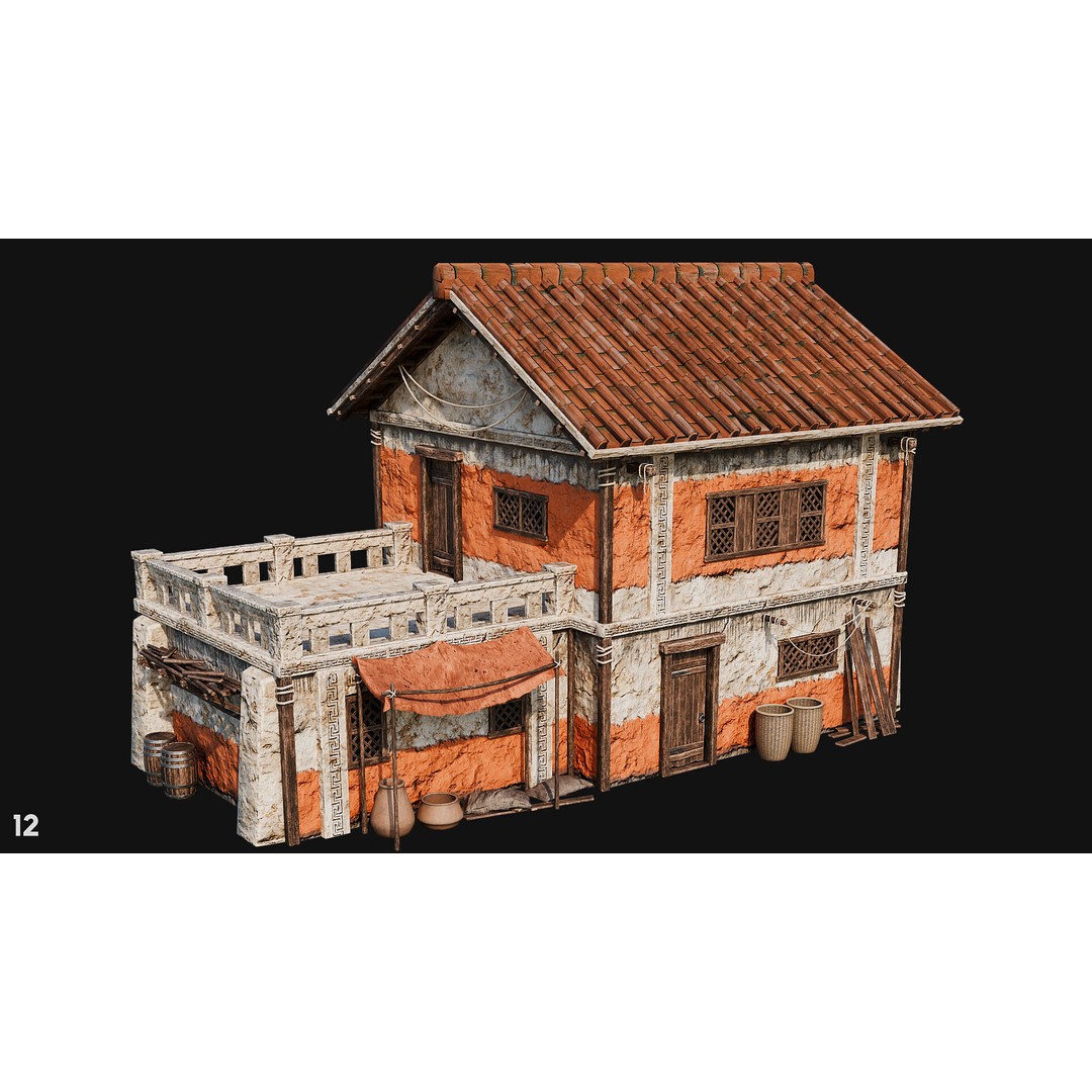Ancient House 3D Model – Low Poly PBR Textured Asset, FBX, OBJ - View 46