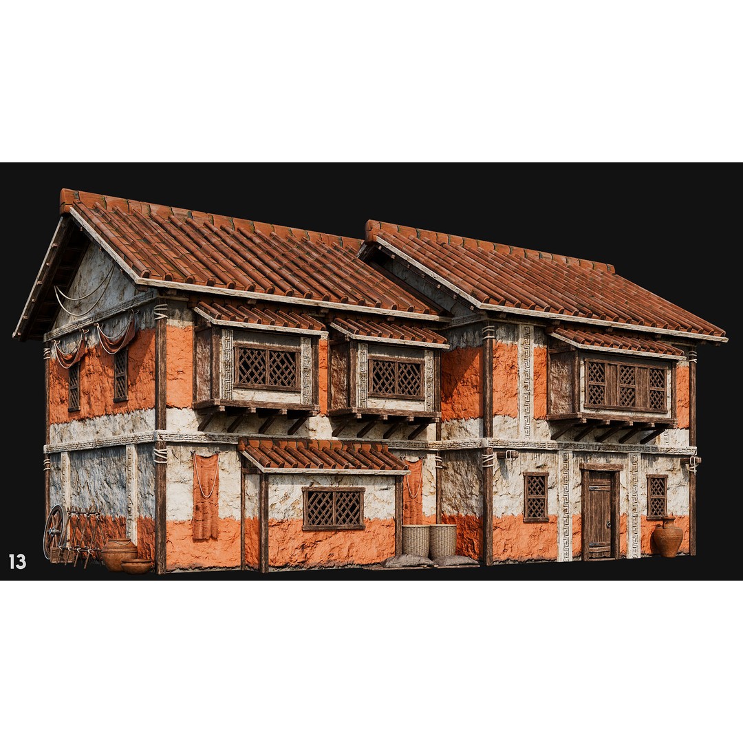 Ancient House 3D Model – Low Poly PBR Textured Asset, FBX, OBJ - View 47