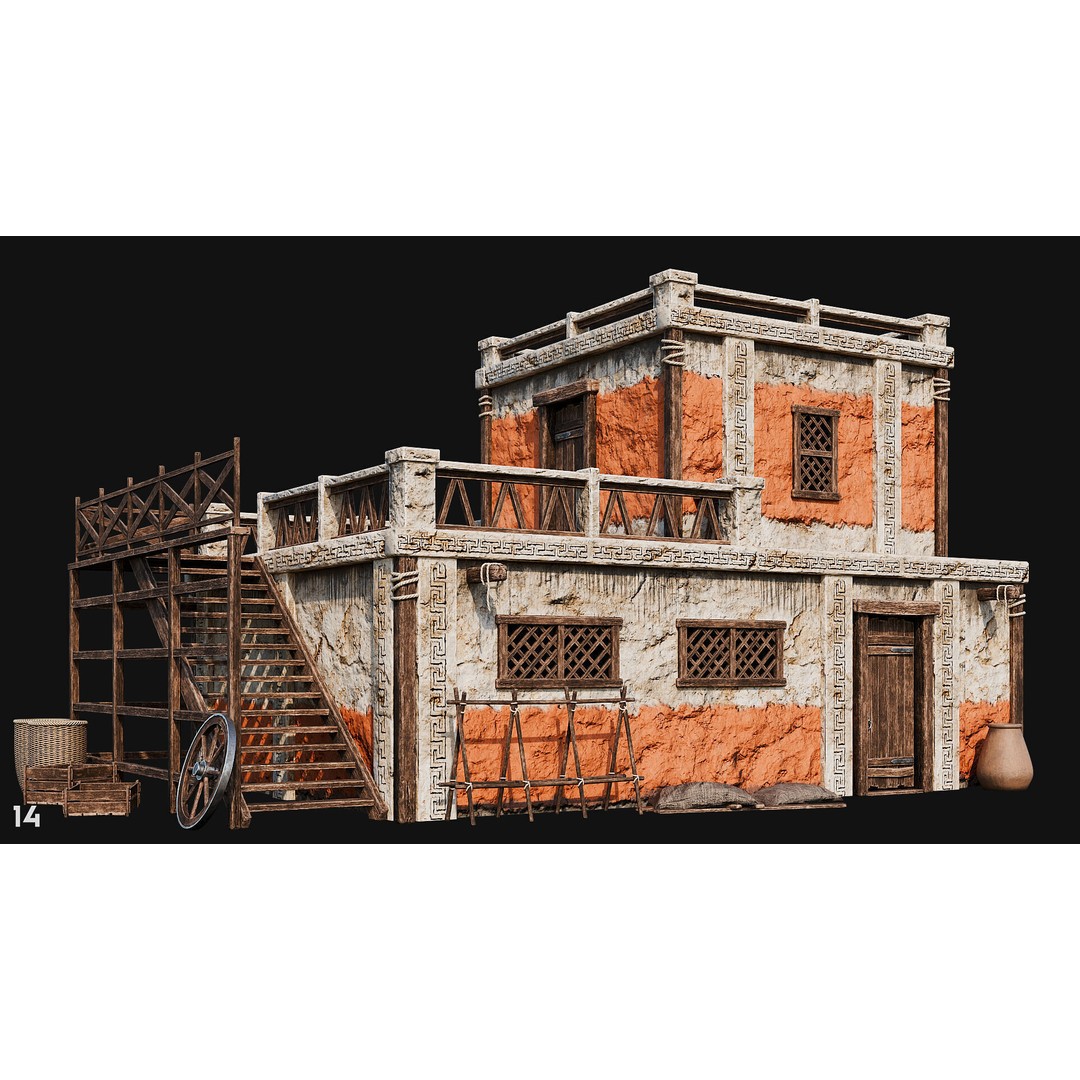 Ancient House 3D Model – Low Poly PBR Textured Asset, FBX, OBJ - View 50