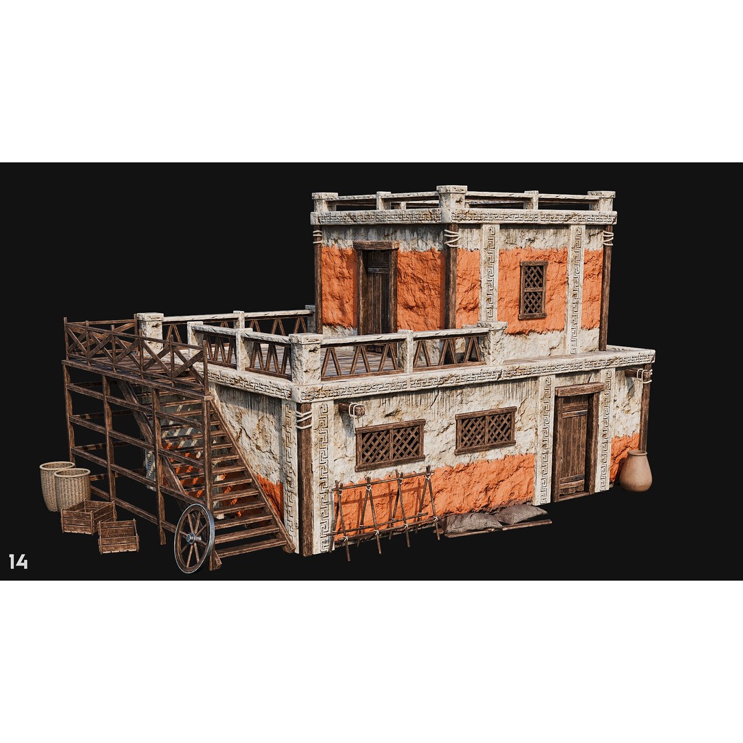Ancient House 3D Model – Low Poly PBR Textured Asset, FBX, OBJ - View 52