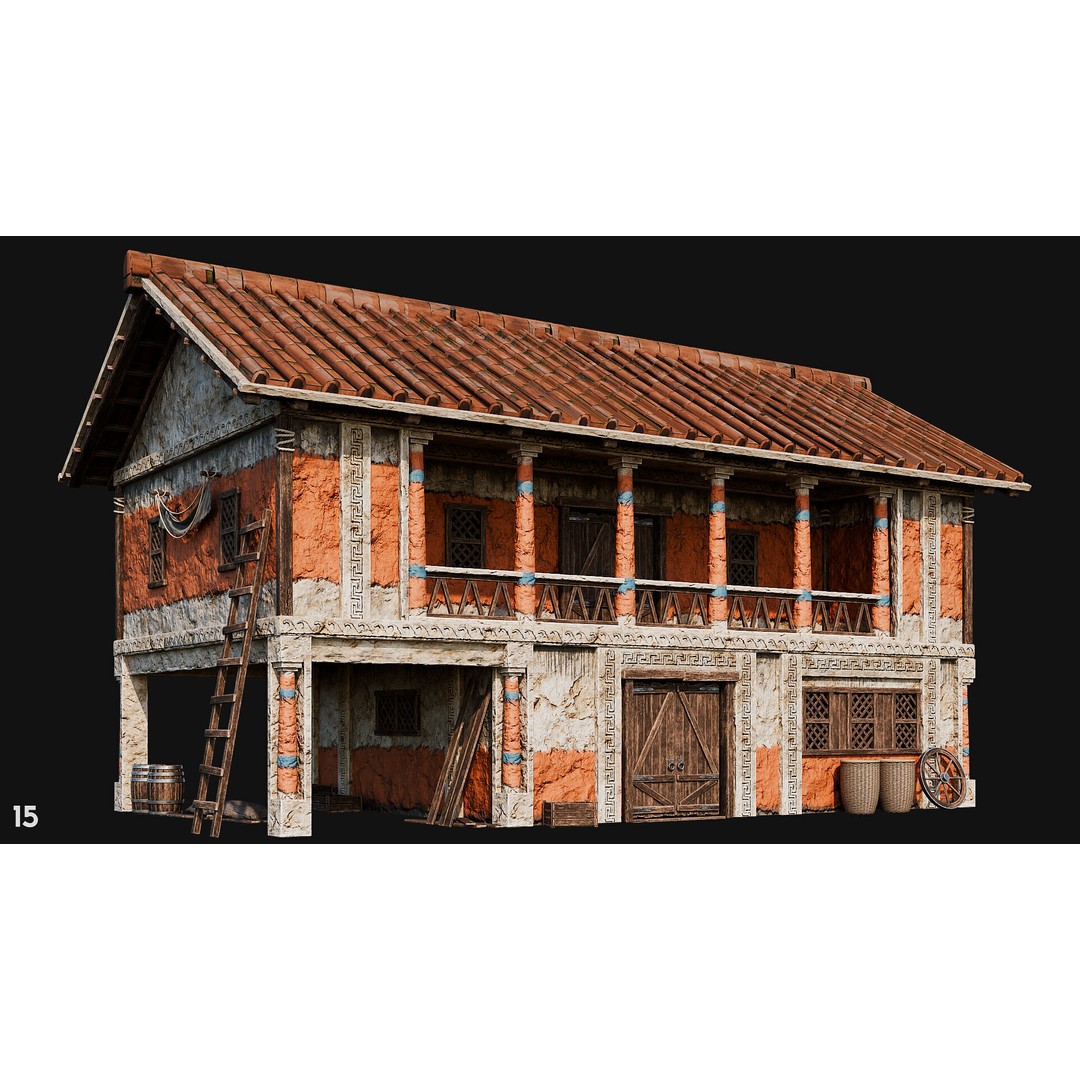 Ancient House 3D Model – Low Poly PBR Textured Asset, FBX, OBJ - View 53