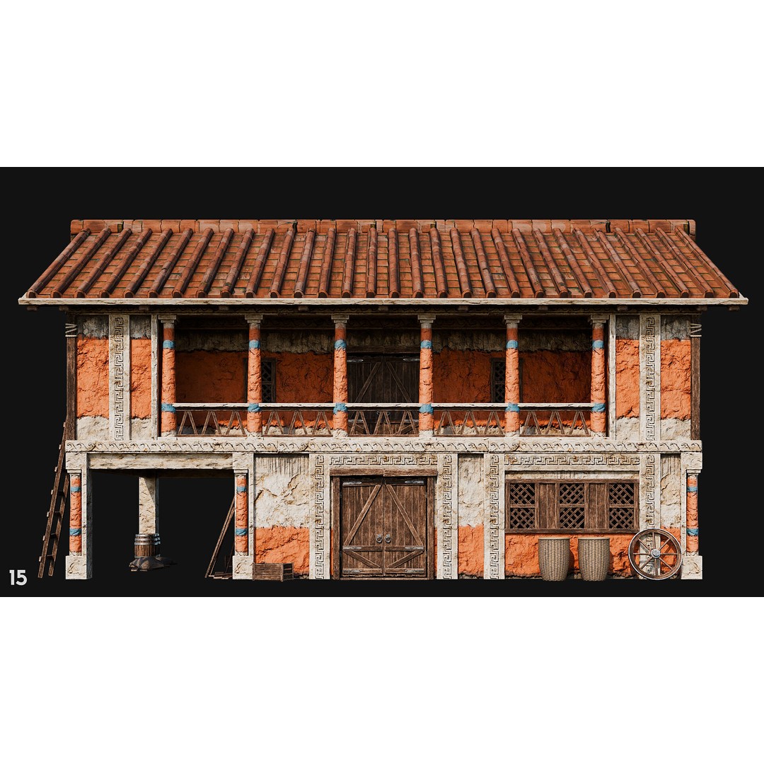 Ancient House 3D Model – Low Poly PBR Textured Asset, FBX, OBJ - View 54