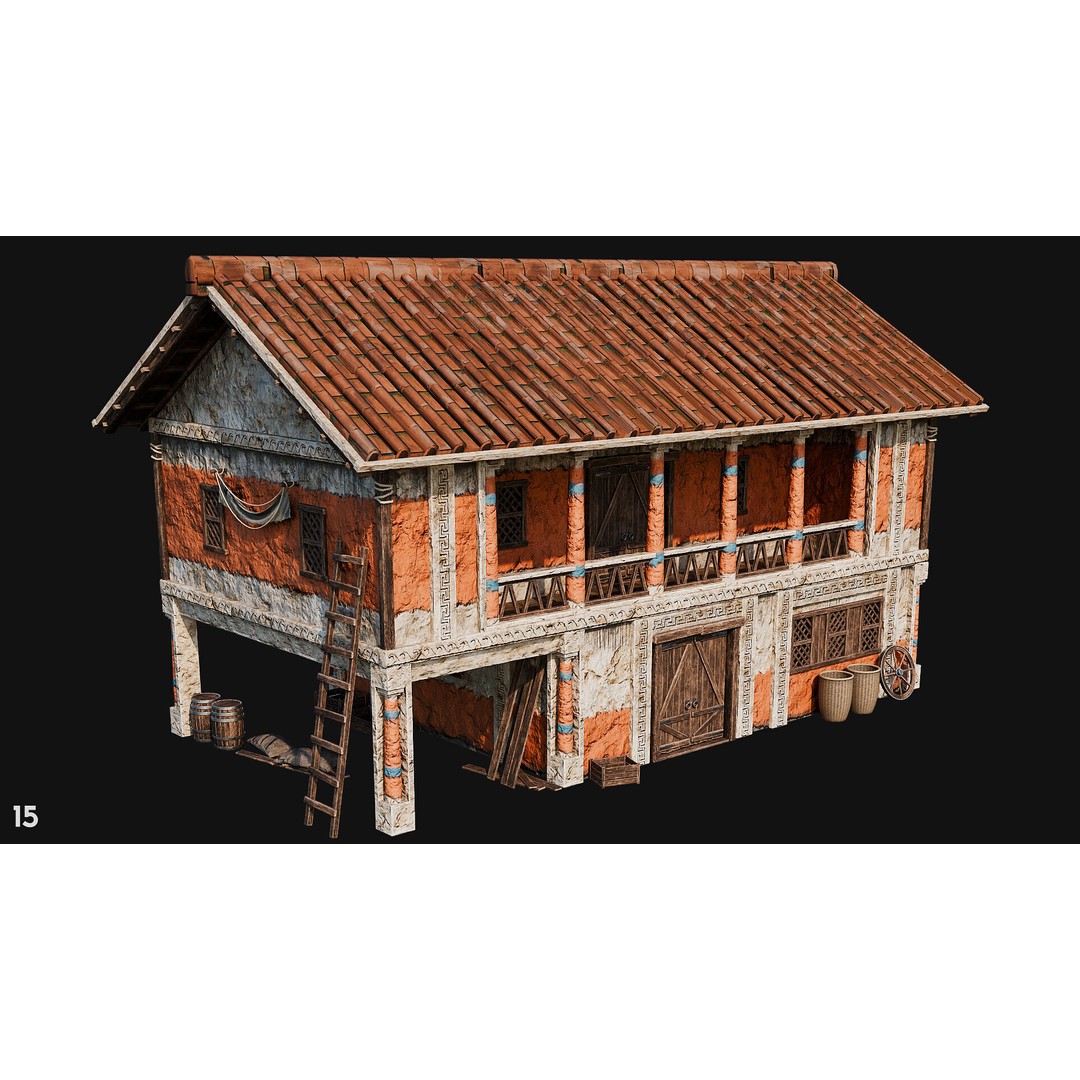 Ancient House 3D Model – Low Poly PBR Textured Asset, FBX, OBJ - View 55