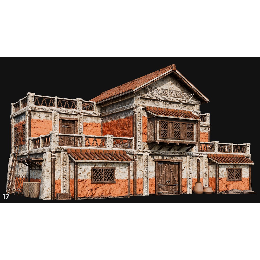 Ancient House 3D Model – Low Poly PBR Textured Asset, FBX, OBJ - View 59