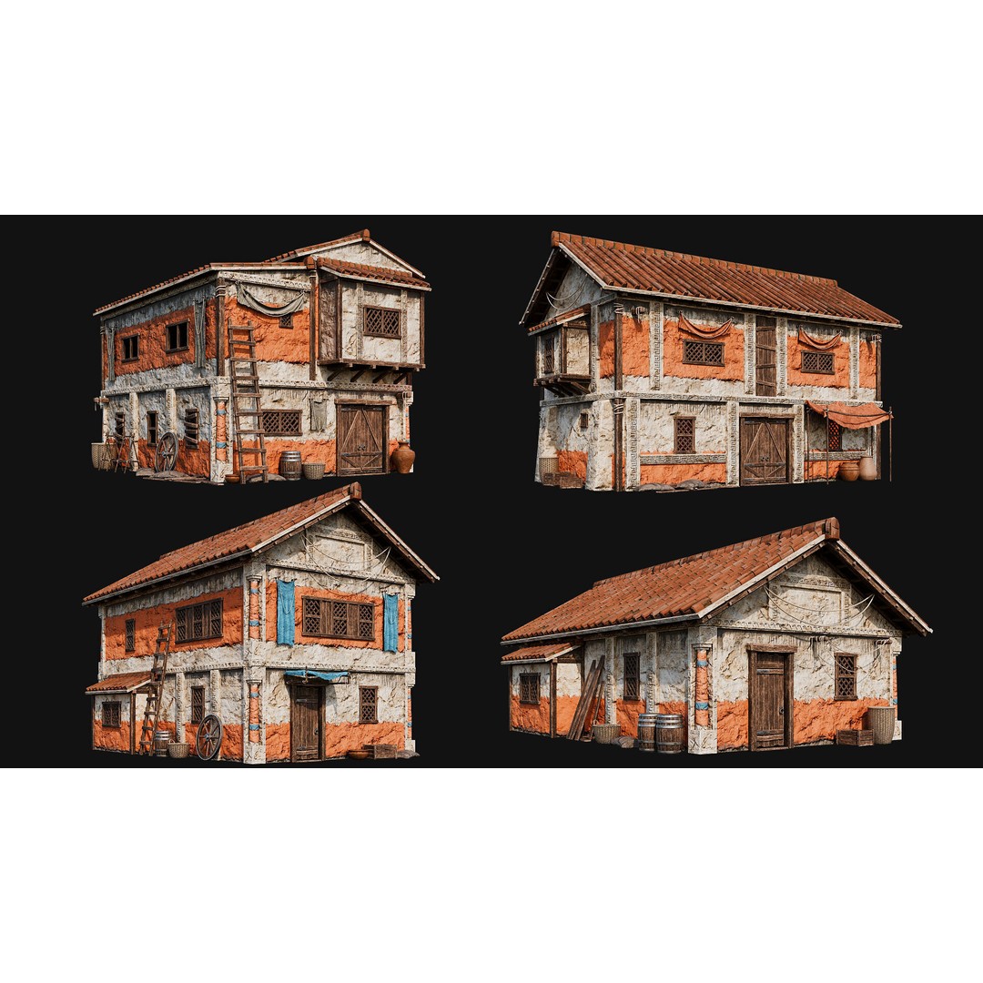 Ancient House 3D Model – Low Poly PBR Textured Asset, FBX, OBJ - View 6