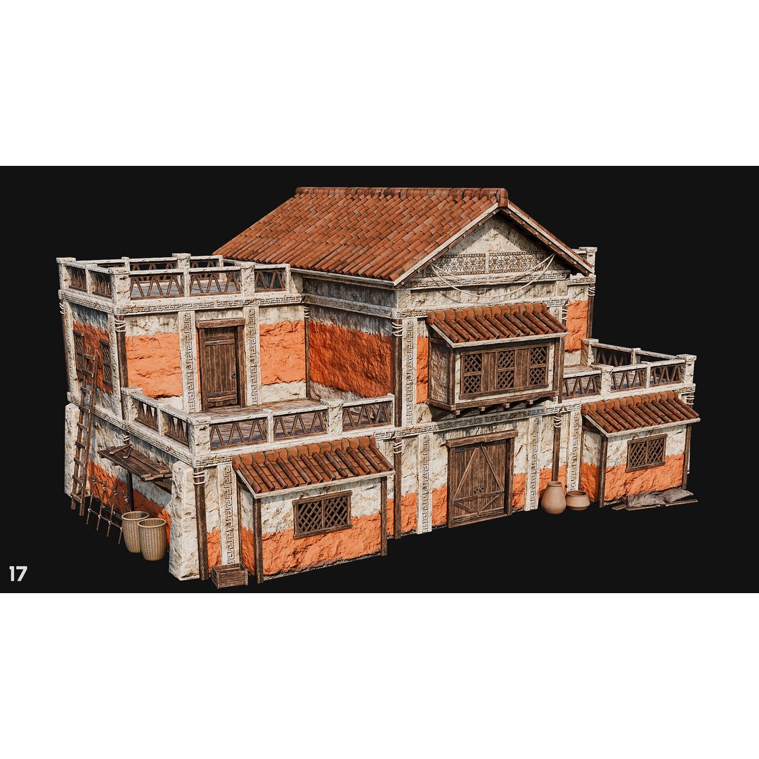 Ancient House 3D Model – Low Poly PBR Textured Asset, FBX, OBJ - View 61