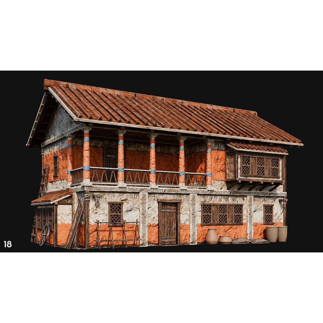Ancient House 3D Model – Low Poly PBR Textured Asset, FBX, OBJ - View 62