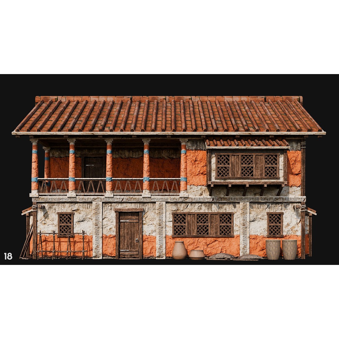 Ancient House 3D Model – Low Poly PBR Textured Asset, FBX, OBJ - View 63