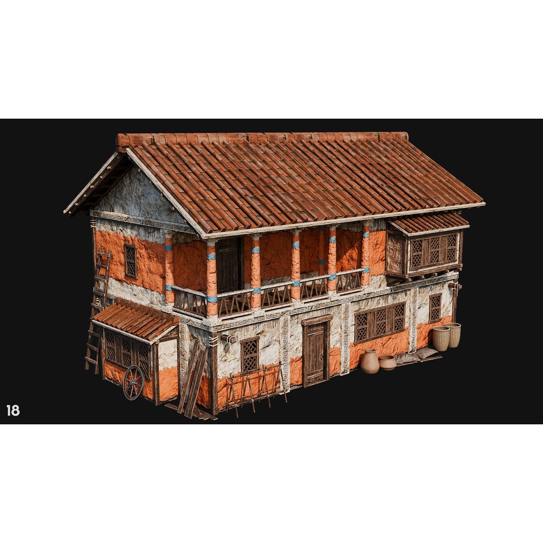 Ancient House 3D Model – Low Poly PBR Textured Asset, FBX, OBJ - View 64