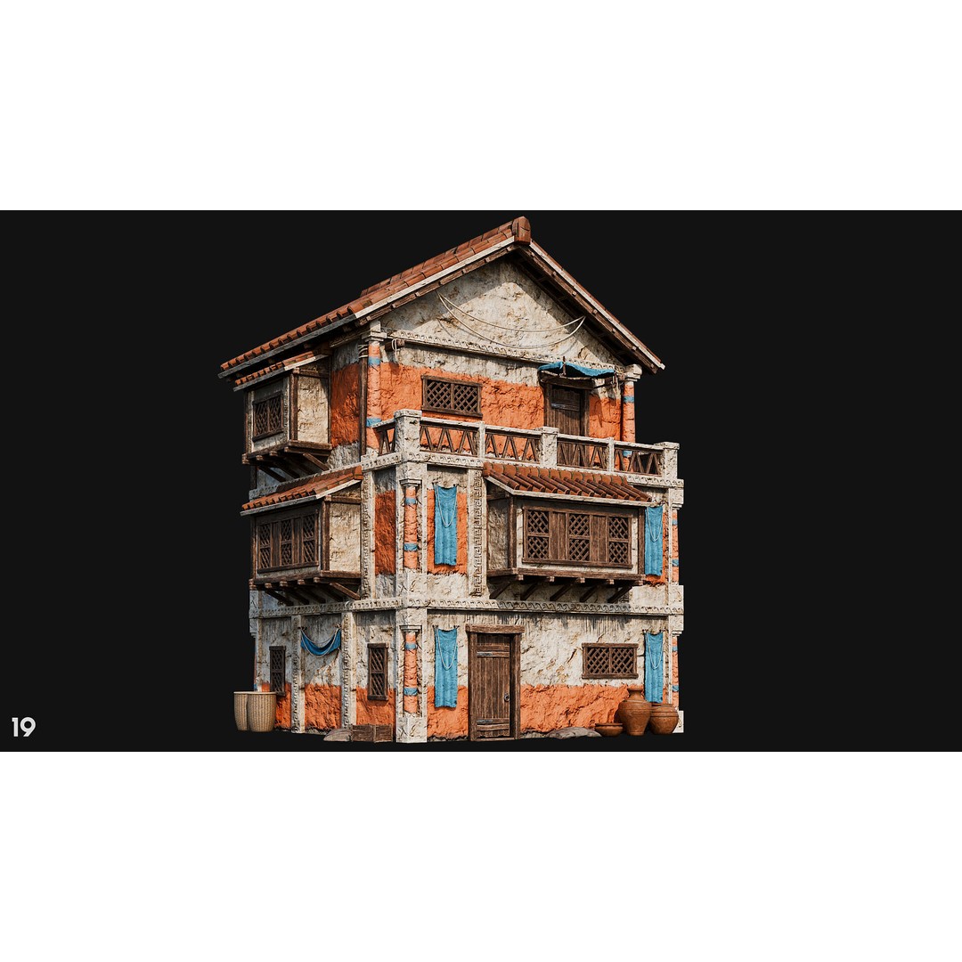 Ancient House 3D Model – Low Poly PBR Textured Asset, FBX, OBJ - View 65