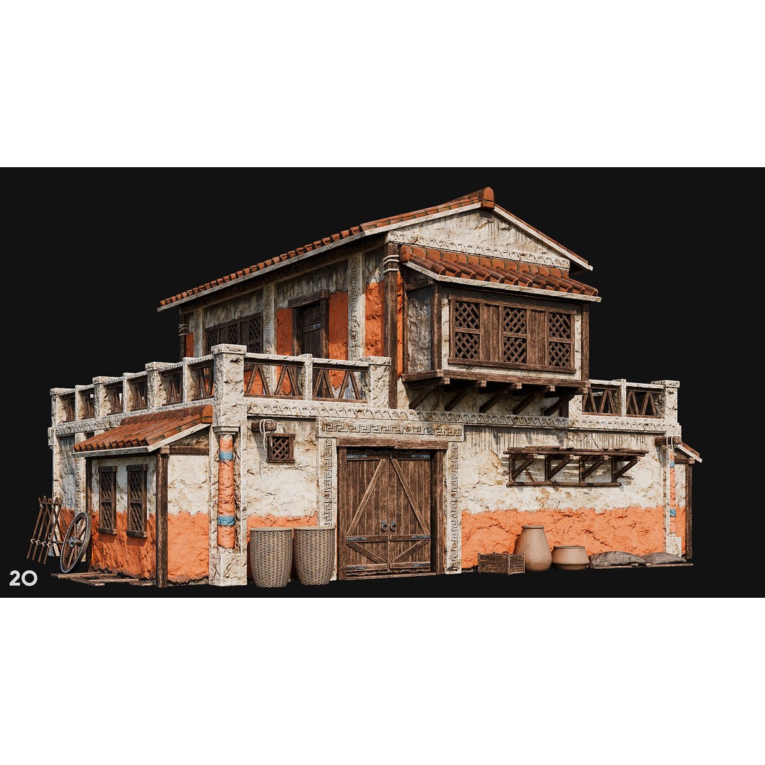 Ancient House 3D Model – Low Poly PBR Textured Asset, FBX, OBJ - View 68