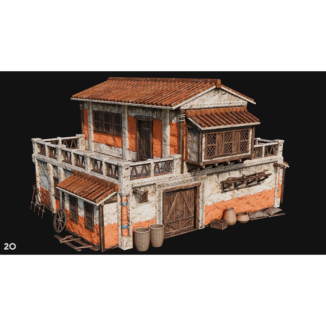 Ancient House 3D Model – Low Poly PBR Textured Asset, FBX, OBJ - View 70