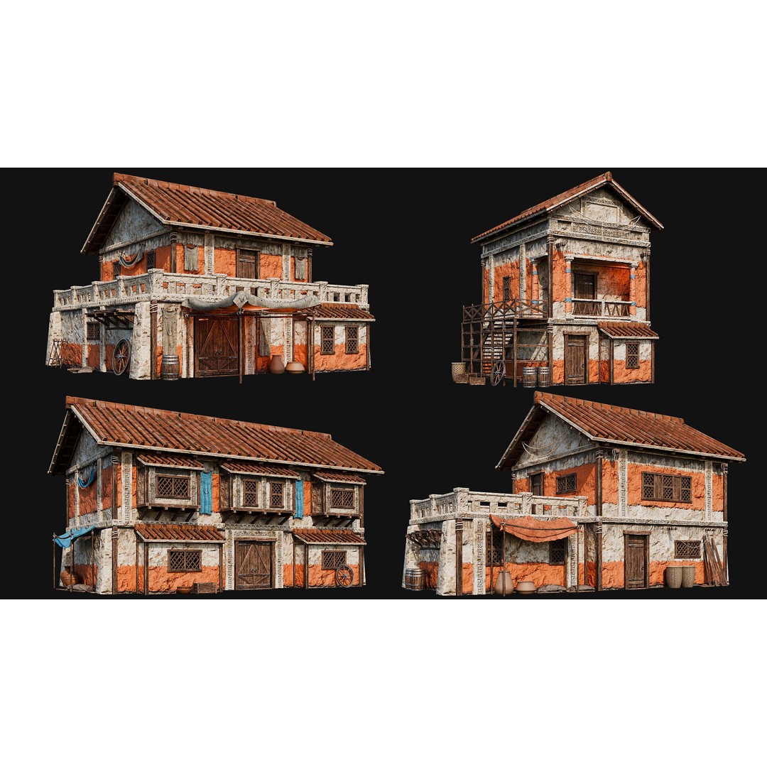Ancient House 3D Model – Low Poly PBR Textured Asset, FBX, OBJ - View 8